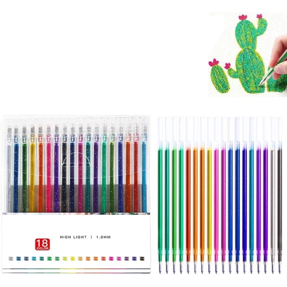 Implementarch Pens, Implementarch Glitter Gel Pens Set, 8/12/18/24/36/48 Colors with Extra Refills, Sparkling Gel Ink for Coloring, Doodling & Crafting, Perfect for DIY Projects & Art(18Color)