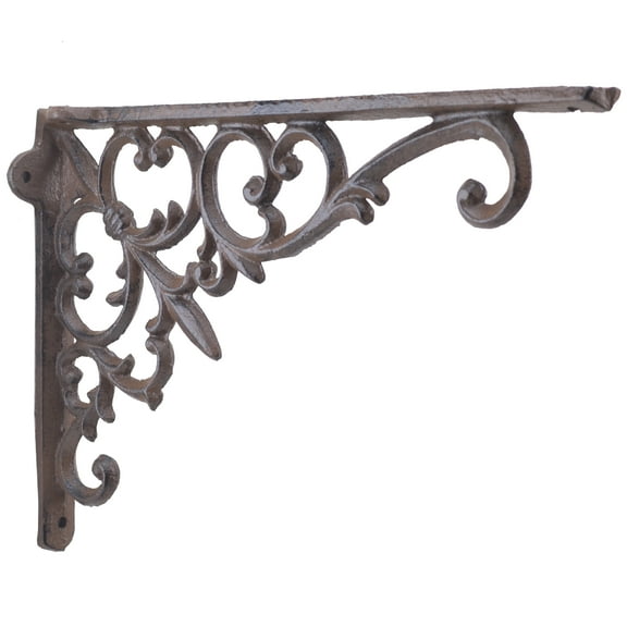 Import Wholesales Cast Iron Wall Shelf Bracket - Fleur De Lis & Vine - Rust Brown - 9.5" Deep