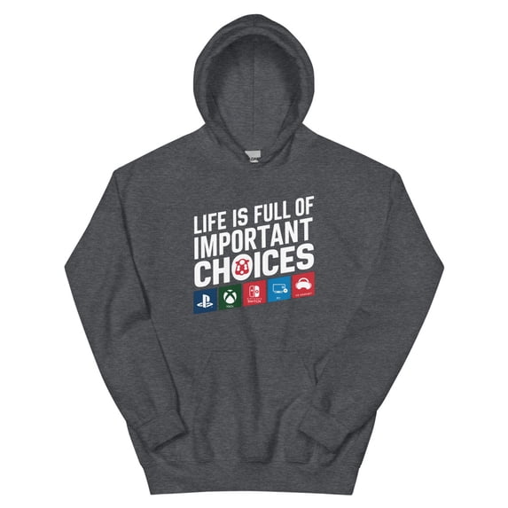 Important Choices Gaming Unisex Hoodie (Dark Heather, 2XL)