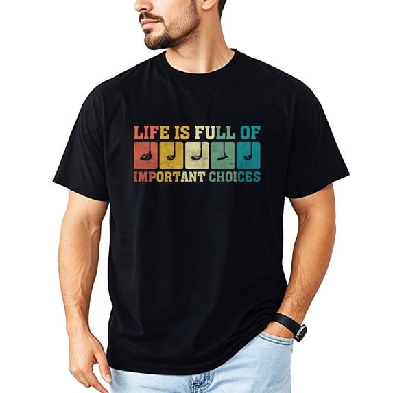 Important Choices Sarcastic Golfer Shirt for Men Funny Golf Shirt for Husband Black Shirt Adult Medium