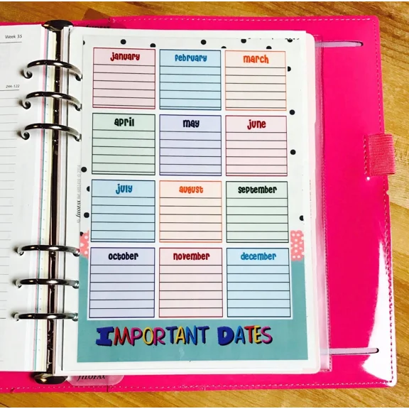 Important Dates Two Sided Dashboard For Use With Filofax A5
