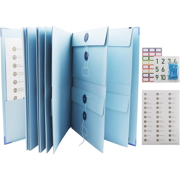 Important Document Organizer, 12.83 * 10.47 Inch Expanding File Folder, Document Organizer Binder for Important Papers/Passports/Birth Certificates/in Case I Go Missing Binder(Color:Blue)