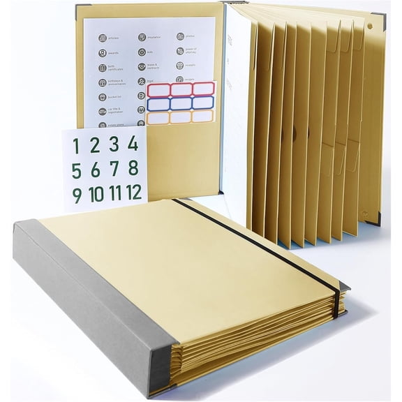 Important Document Organizer, Binder with Guided Labels and 12 Pockets | The Life Book Document Organizer, Expanding File Folder for Records, Photos and Letters, Beige