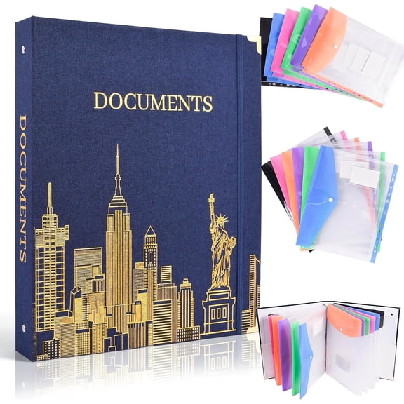 Important Document Organizer Linen Binder with 12 Pockets, File Folders with Labels for Important Papers Documents in Place College School Office Supplies