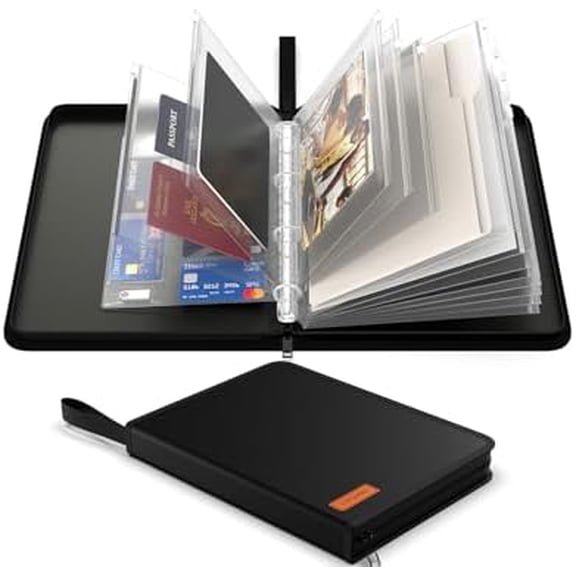 Important Document Organizer Zipper Binder,Fireproof Document Bag for Birth Certificate Protector, Waterproof Bill Organizer in Case I Go Missing Binder for Home Safe, 4 Ring Receipt Holder (Black)
