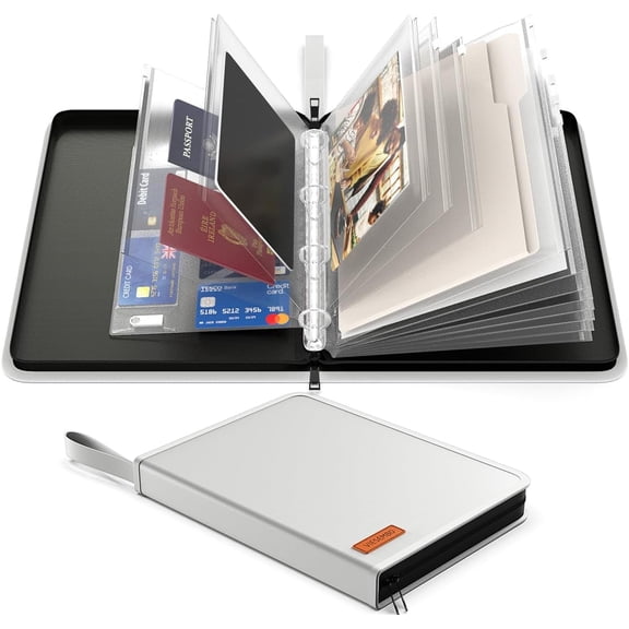 Important Document Organizer Zipper Binder, Fireproof Document Bag for Birth Certificate Protector, Waterproof Bill Organizer in Case I Go Missing Binder for Home Safe, 4 Ring Receipt Holder(Sliver)