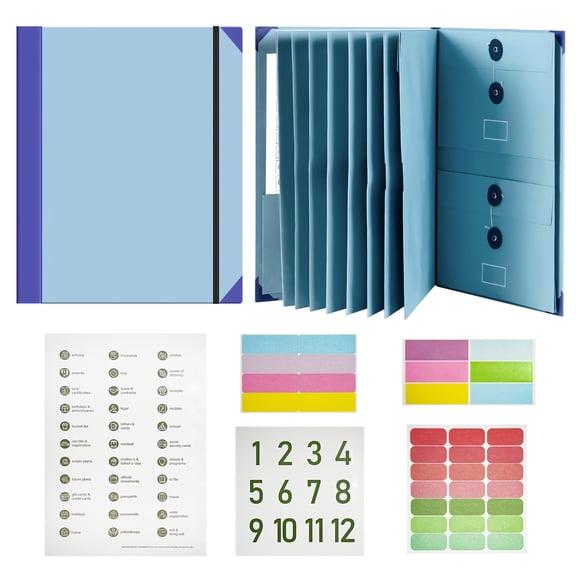 NEZART Important Document Organizer Binder with Labeled Pockets, for Family Records, Certificates, Passports, Legal & Medical Papers (Blue)