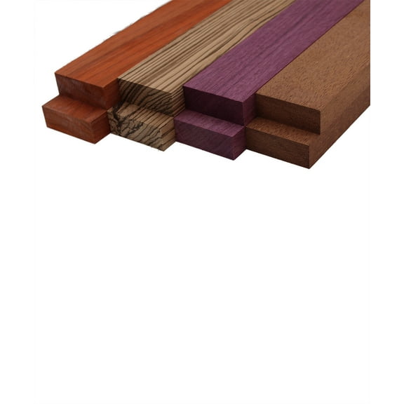 Imported Exotic Hardwood Variety Pack - Padauk, Zebrawood, Purpleheart, and Merbau
