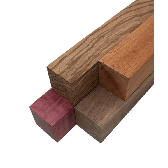 Imported Exotic Hardwood Variety Pack Turning Blanks - Zebrawood, Purpleheart, Mahogany, and Walnut