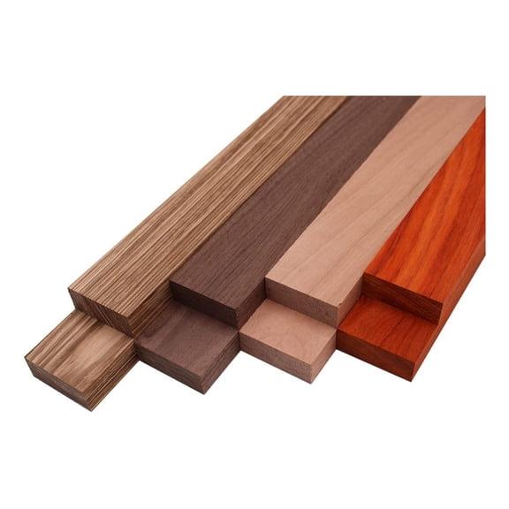 Imported Exotic Hardwood Variety Pack - Zebrawood, Walnut, Padauk, Okoume - 3/4" x 2" (8 Pcs) (3/4" x 2" x 36")