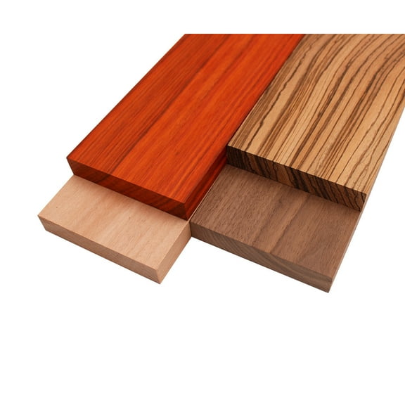 Imported Exotic Hardwood Variety Pack - Zebrawood, Walnut, Padauk, Okoume - 3/4" x 4" (4 Pcs)