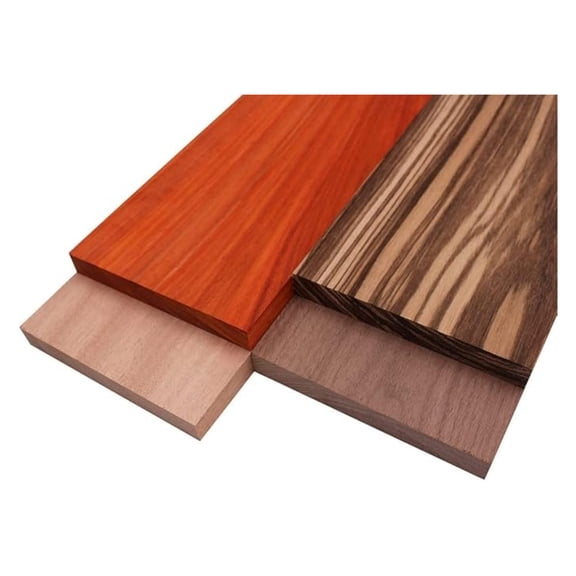 Imported Exotic Hardwood Variety Pack - Zebrawood, Walnut, Padauk, Okoume - 3/4" x 6" (4 Pcs) (3/4" x 6" x 12")