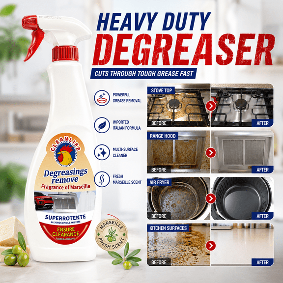 Imported Italian Kitchen Degreaser Spray, Heavy Duty Grease Cleaner for Stove, Oven, Air Fryer & Countertops, Marseille Fresh Scent, Multi-Surface Oil Remover 600ml