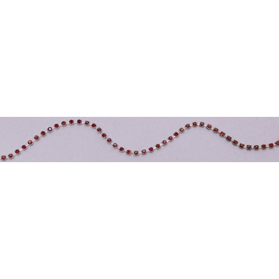 Imported Rhinestone Chain - Red Iridescent Rhinestones on Silver Decorative Trim Trimming By the Yard (9506-W-5B-MULTI)