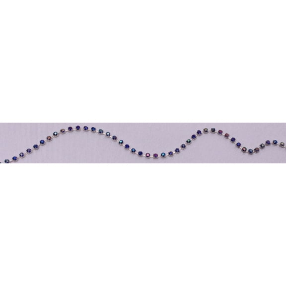 Imported Rhinestone Chain - Royal Blue and Purple Iridescent Rhinestones on Silver Decorative Trim Trimming By the Yard (2874-T-10B-blue/purple)