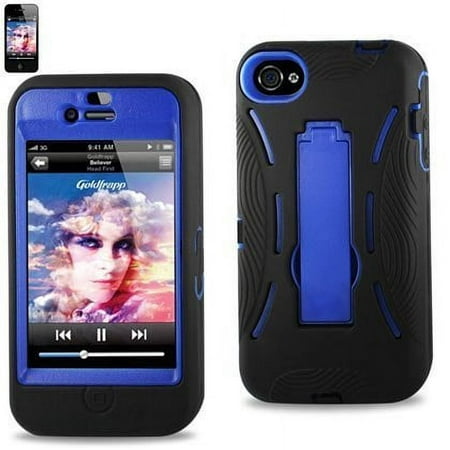 Importer520 HYBRID Armor Cover CASE FOR Apple Iphone 4 4S,4G. With kickStand Two piece case Hard Shell + soft Silicone BLACK/Blue-Kickstand