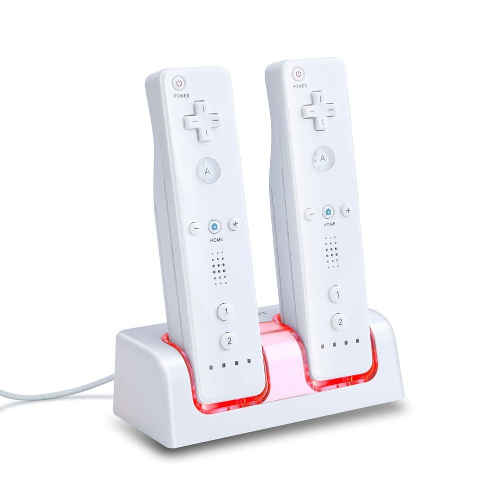Importer520 (TM) Dual Remote Controller Charger Charging Dock Station + 2 x Rechargeable Battery for Nintendo Wii / Wii U- White