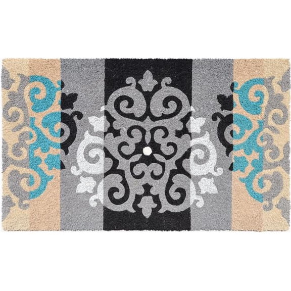Imports Decor 585PVC 30 x 18 x 0.5 in. Damask Fleur Ee Lis Mat - Beige, Grey & Black