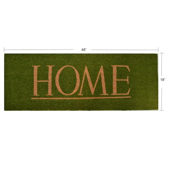 48" x 18" Moss Green and Tawny Brown "Home" Household Collections and Essentials Decorative Handwoven Mat
