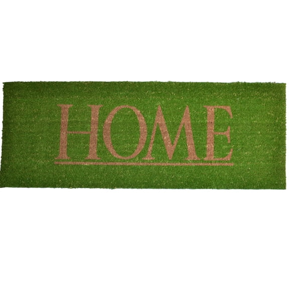 48" x 18" Moss Green and Tawny Brown "Home" Household Collections and Essentials Decorative Handwoven Mat