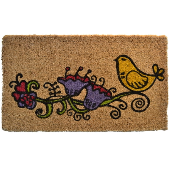30" Yellow, Green and Brown Rectangular Twitter Basic Coir Door Mat