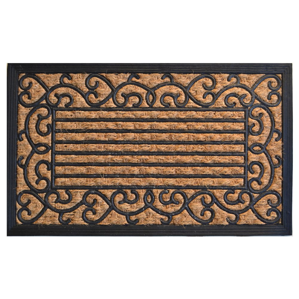 Classic Vine Border Black and Brown Coir Rubber Outdoor Doormat