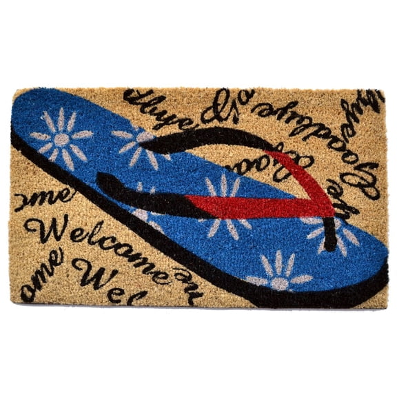 30" x 18" Brown, Black, and Blue "Welcome" Goodbye Flip Flop Home Essentials Decorative Handwoven Mat