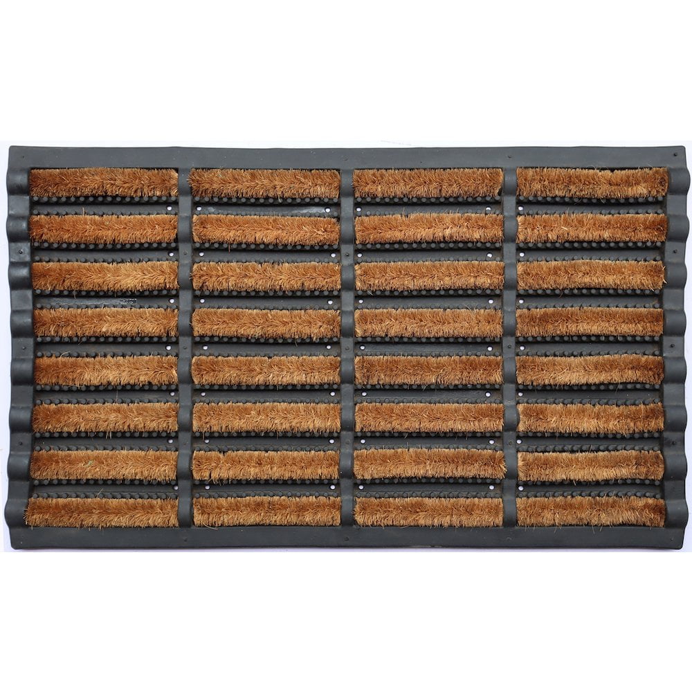 30" x 18" Black and Brown Coir Rubber Outdoor Boot Scraper Mat