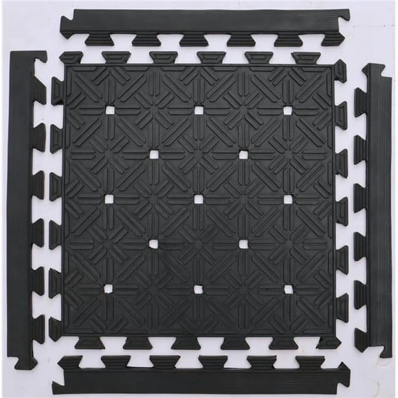 Imports Decor 841RBM 18 x 18 x 0.5 in. Rubber Tile with Connectors Mat - Black - Set of 4