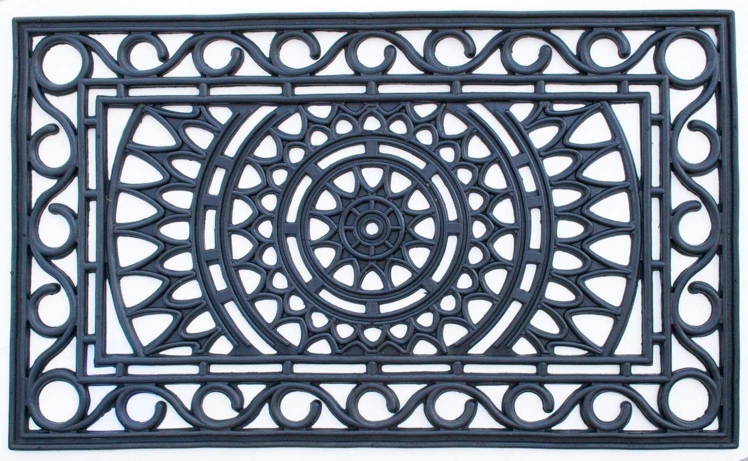 Elegant Black Wrought Iron-Inspired Rubber Outdoor Doormat