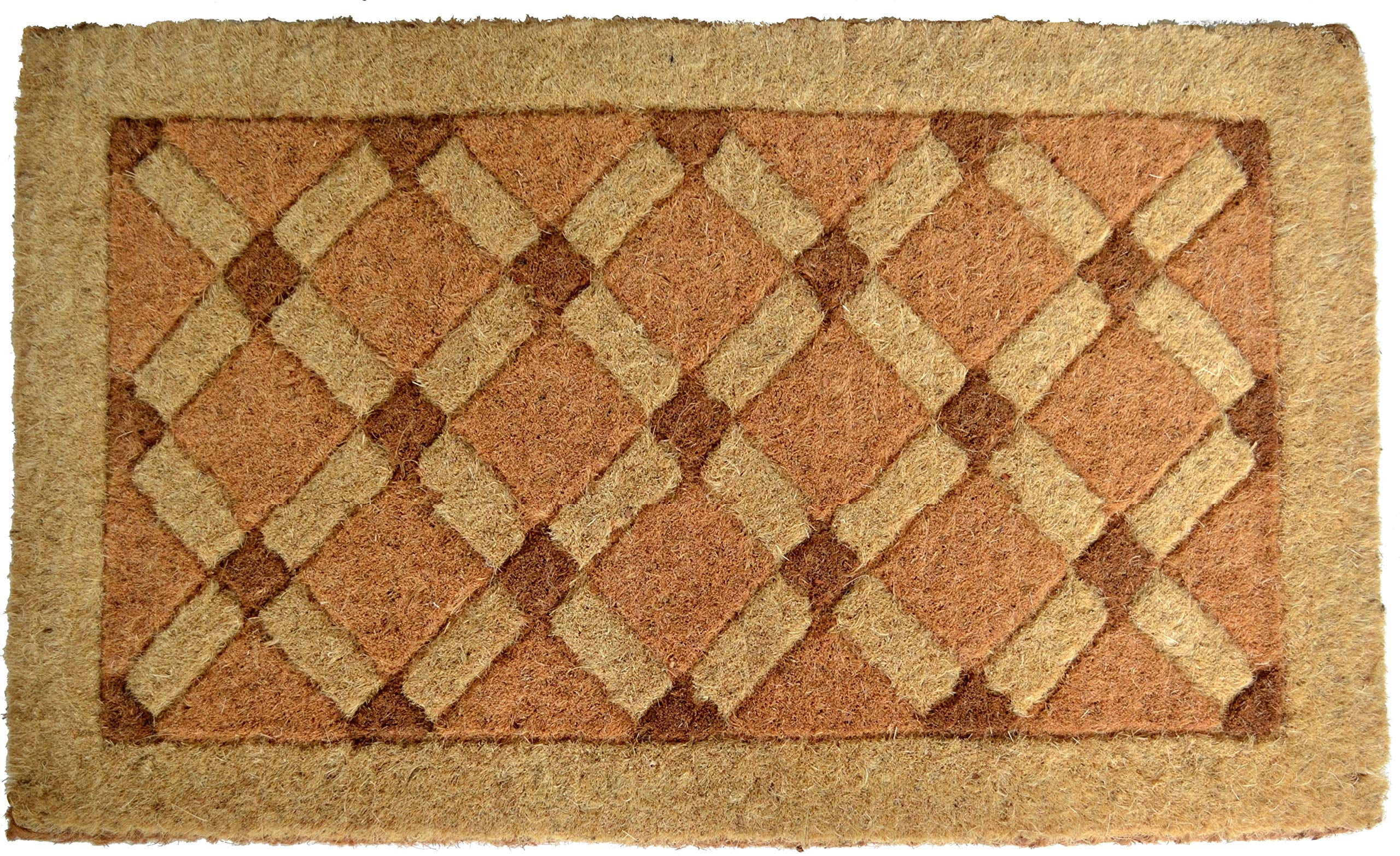 Brown and Beige Coir Outdoor Rectangular Doormat, 18" x 47"
