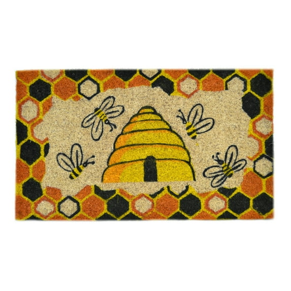 Imports Decor Decorated Coir Doormat, Beehive Design, 18-Inch by 30-Inch