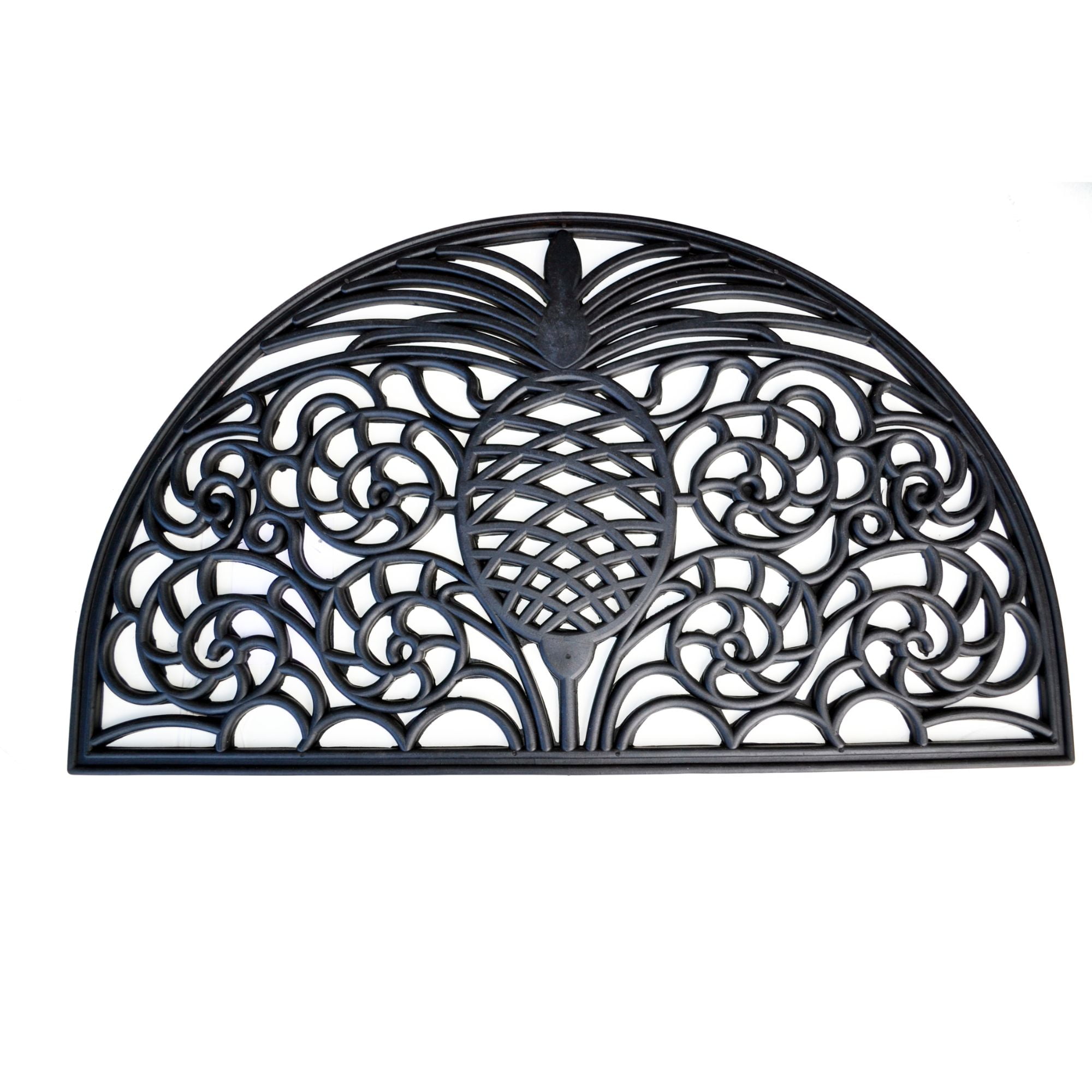 Black Floral Rubber Outdoor Doormat 30" x 18"