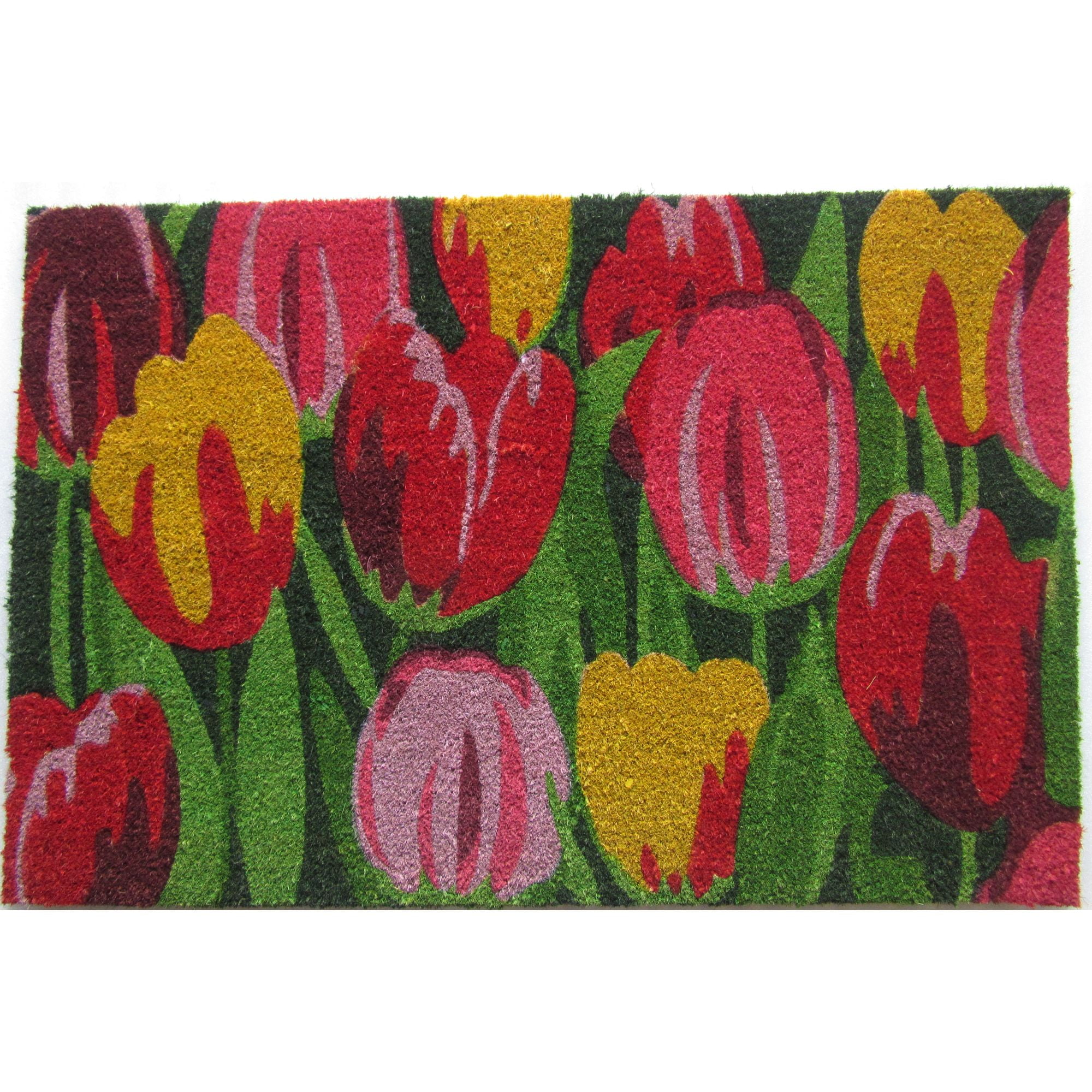 Colorful Tulip Design Coir Outdoor Doormat 24" x 36"