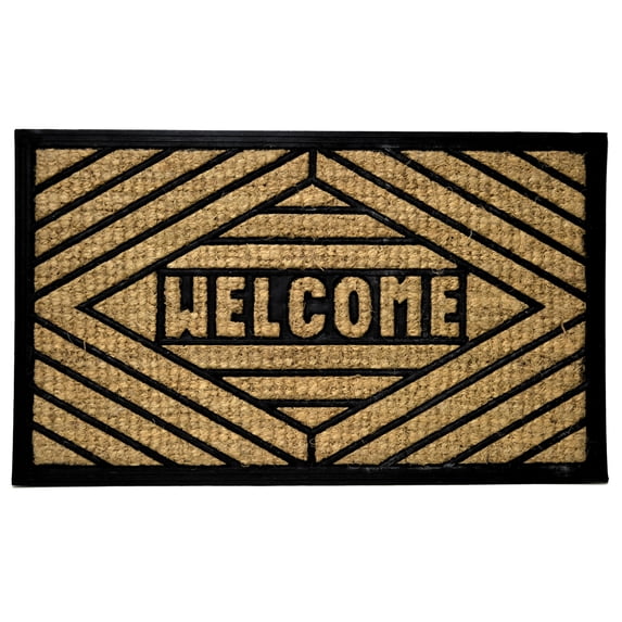 Imports Decor Inc 30" Black and Brown Rectangular Welcome Basic Coir Door Mat