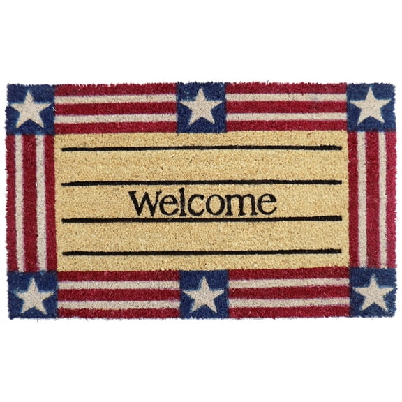 Imports Decor Welcome Stars and Stripes Vinyl Backed Coir Doormat, 30 by 18 by 1/2"