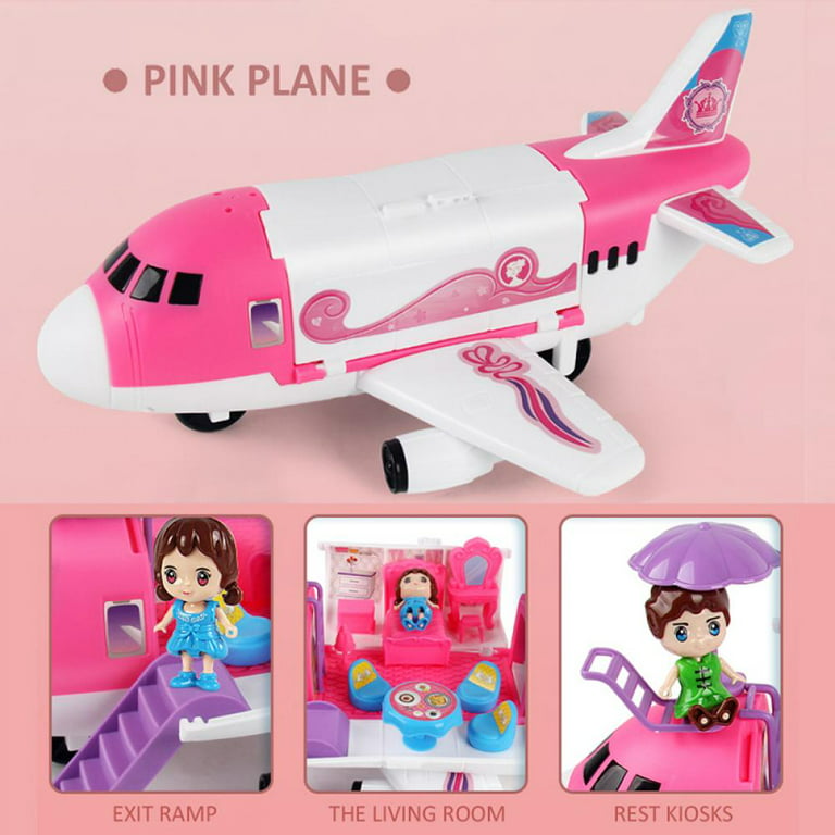 Imports Pink Airplane Toy Private Jet Transport Cargo Vehicle - Big Large  Aircraft Plane with Figures and Beauty Accessories Pretend Playset for