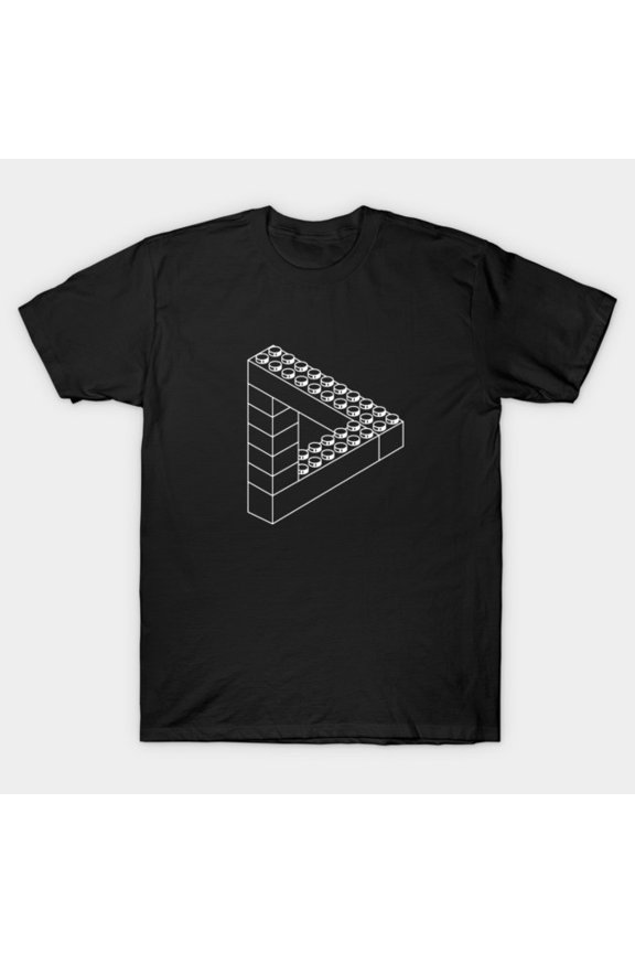 Impossible Builds Penrose Triangle White Optical Illusion Geometry Unisex T-Shirt, up to size 3XL.