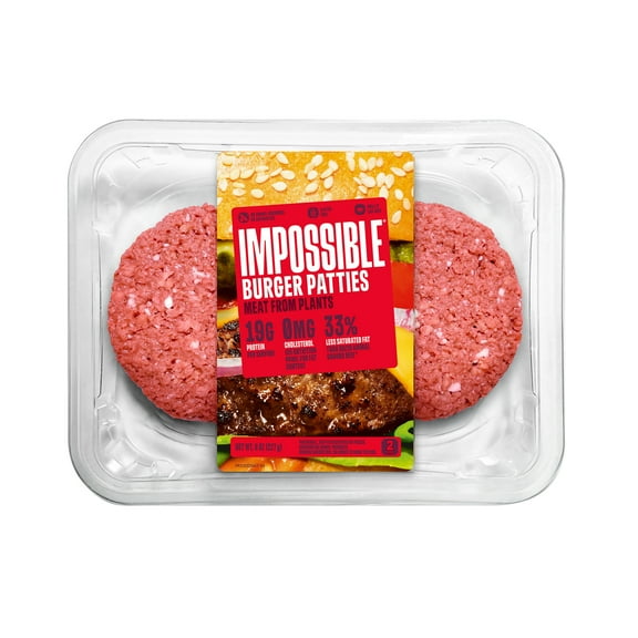 Impossible Foods Burger Patties Meat from Plants, 2 Patties, 8 oz