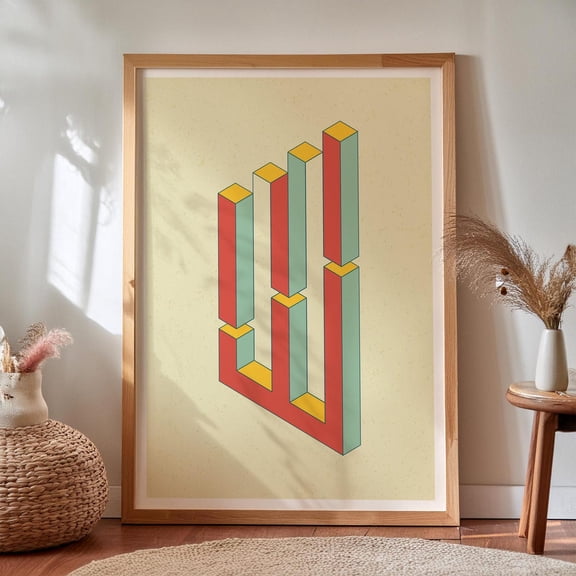 Impossible Columns Optical Illusion Wall Art Print, Unframed Paper Poster 8x10in