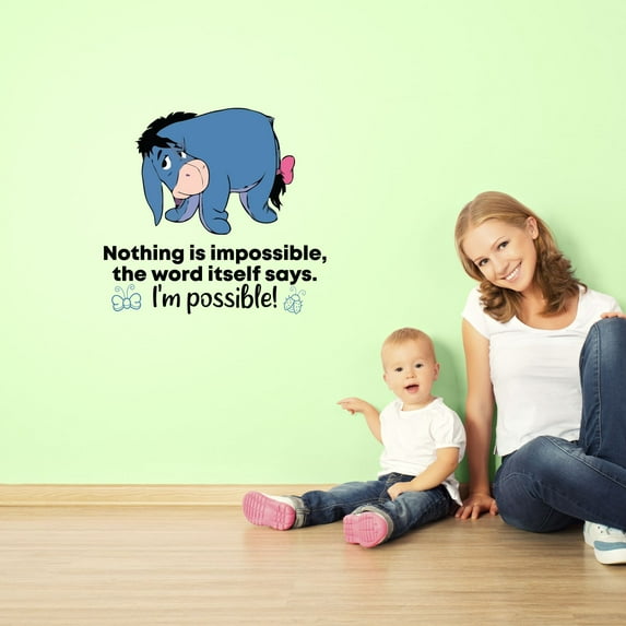 Impossible Eeyore Pooh Life Quote Cartoon Quotes Decors Wall Sticker Art Design Decal for Girls Boys Kids Room Bedroom Nursery Kindergarten Home Decor Stickers Wall Art Vinyl Decoration (20x20 inch)