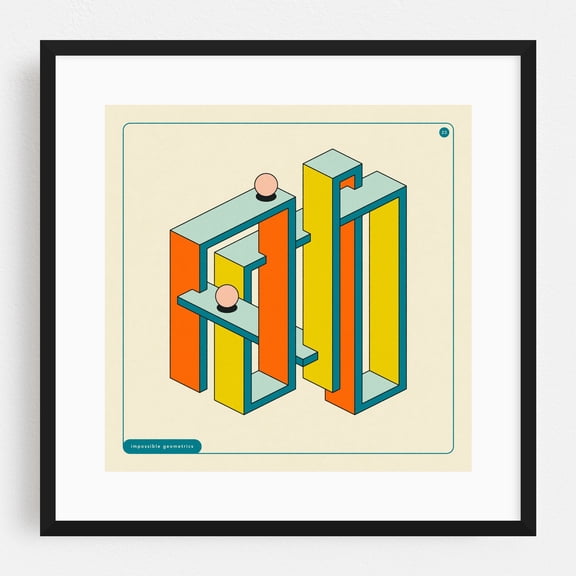 Impossible Geometrics (23) - Illustration Geometric Abstract Modern Art Minimalist Surrealism Black Framed Wall Art Print 8 x 8 inches