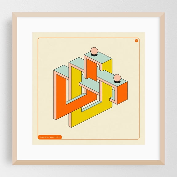 Impossible Geometrics (36) - Illustration Geometric Modern Art Surrealism Minimalist Abstract Mid-Century Modern Oak Framed Wall Art Print 8 x 8 inches