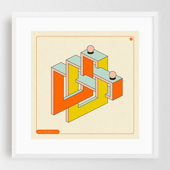 Impossible Geometrics (36) - Illustration Geometric Modern Art Surrealism Minimalist Abstract Mid-Century Modern White Framed Wall Art Print 8 x 8 inches