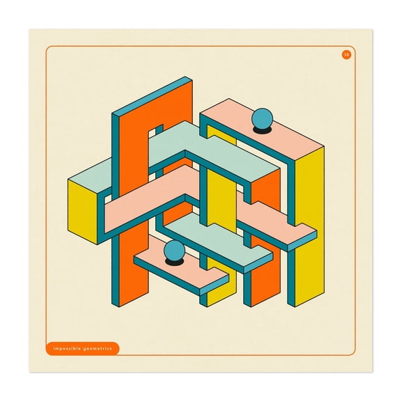 Impossible Geometrics (38) - Illustration Geometric Modern Art Abstract Surrealism Pattern Mid-Century Modern Unframed Wall Art Print 6 x 6 inches