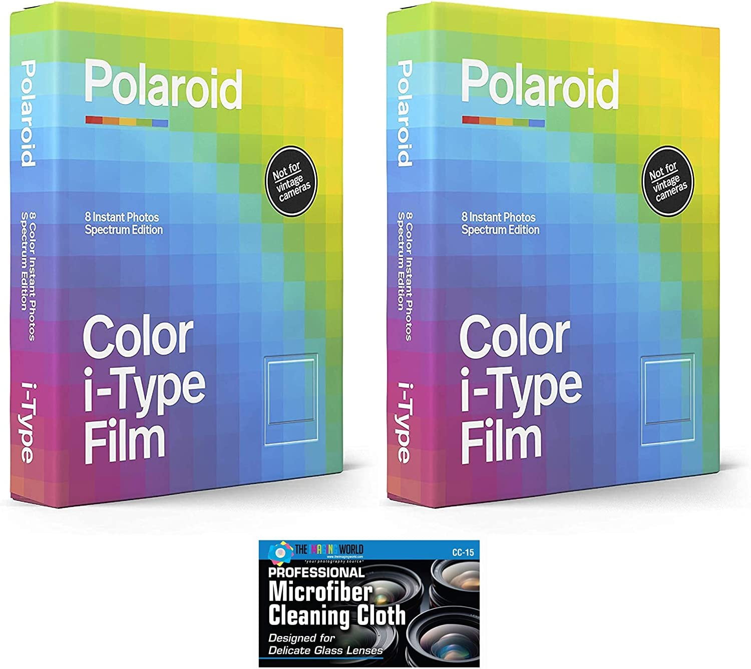 Impossible/Polaroid Color Film for i-Type Instant Camera - Rainbow Spectrum  Edition - 2 Pack with Micro Fiber Cloth 