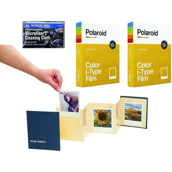 Impossible/Polaroid Color Glossy Instant Film for Polaroid Originals I-Type OneStep2 Camera - 2 Pack - with Instant Memories Album and Microfiber Cloth