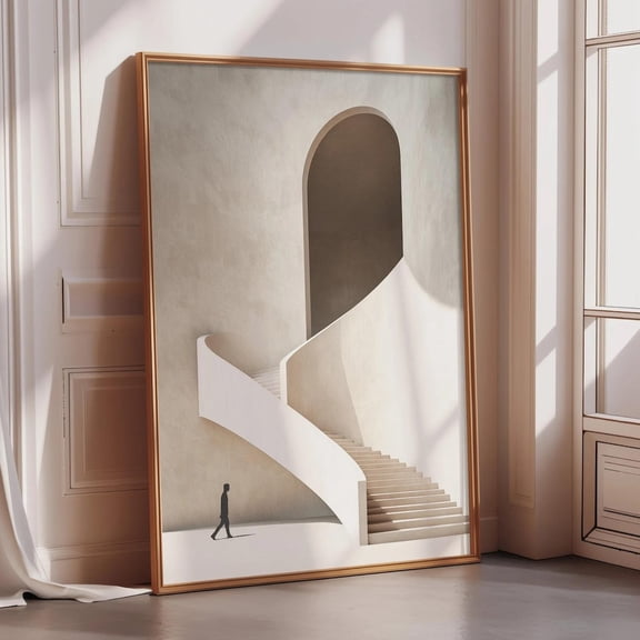 Impossible Staircase Wall Art Print, Surreal Architecture Poster, Minimal Conceptual Office Decor Poster Unframed Paper Print