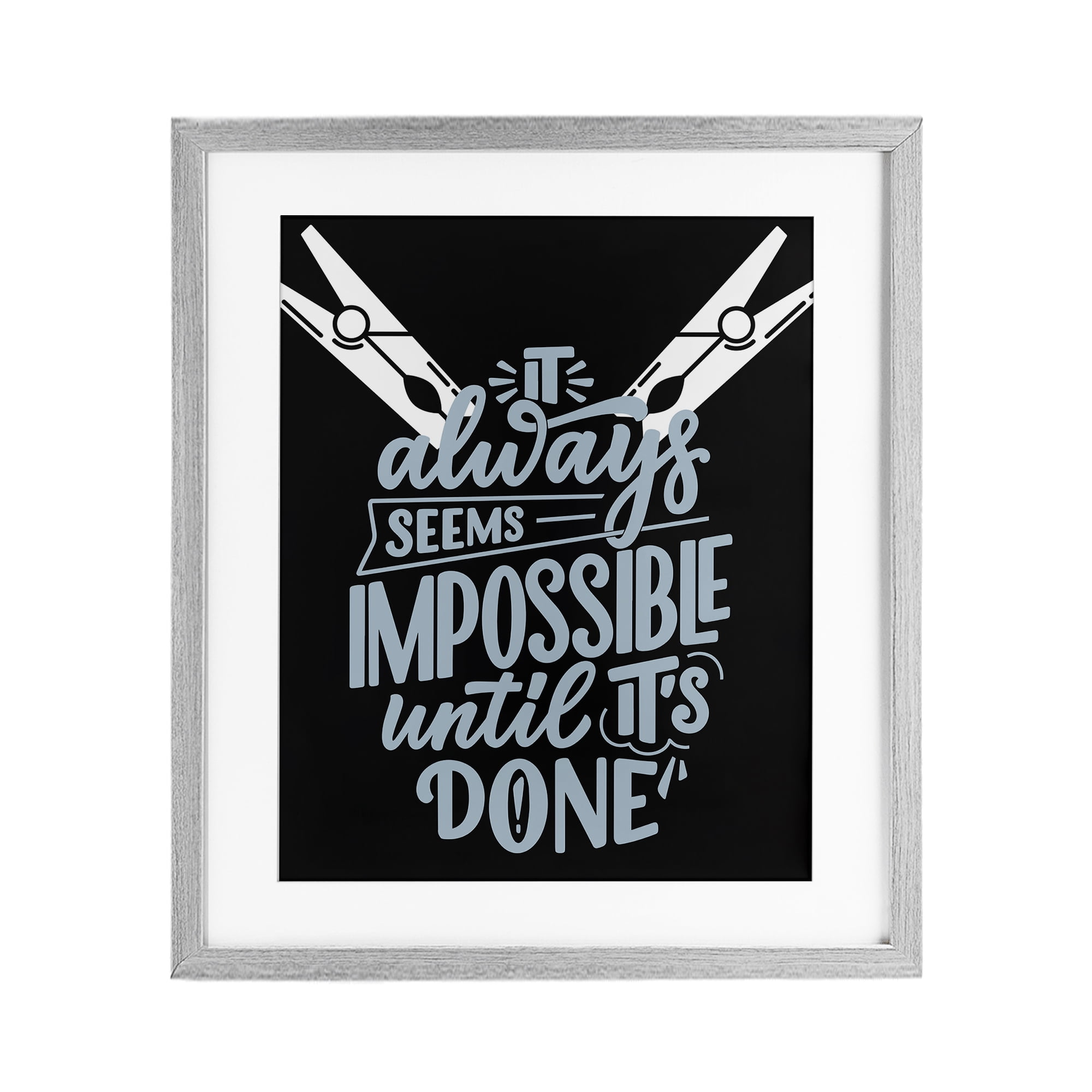 Impossible Until It's Done Gray Framed Print Under Glass, design by Jesse Keith
