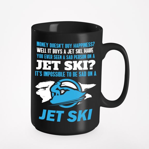 Impossible to Be Sad on Jet Ski. Water Sports, Black 15oz Ceramic Mug